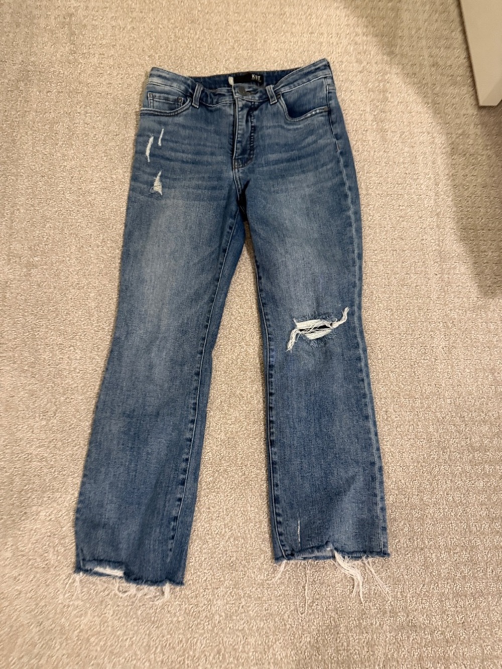 Kut from the Kloth Distressed Straight-Leg Jeans in Blue Wash